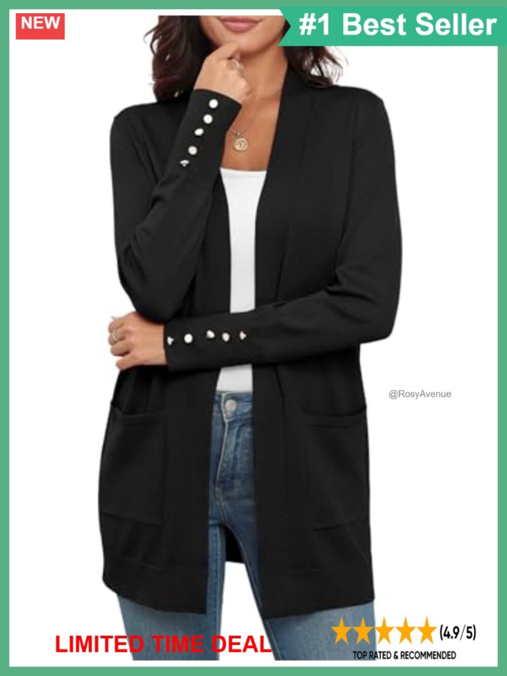 Lightweight Open Front Knit Cardigan with Pockets Long Sleeve Casual Sweater